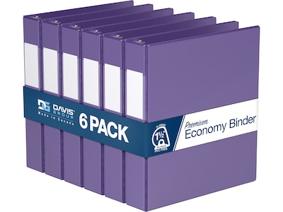 Davis Group Premium Economy 1 1/2 3-Ring Non-View Binders, D-Ring, Purple, 6/Pack (2302-69-06)