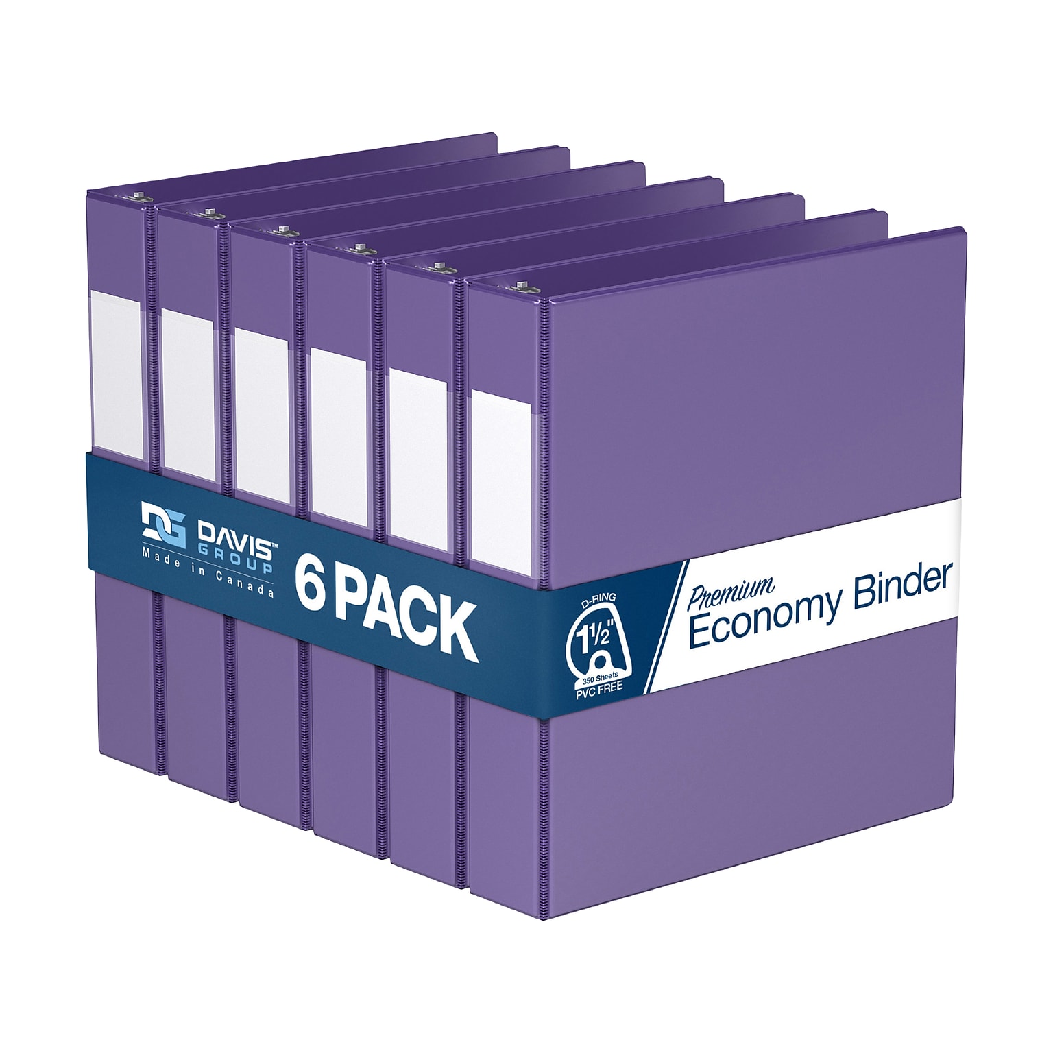 Davis Group Premium Economy 1 1/2 3-Ring Non-View Binders, D-Ring, Purple, 6/Pack (2302-69-06)