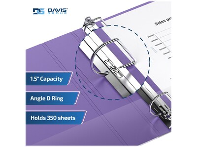 Davis Group Premium Economy 1 1/2" 3-Ring Non-View Binders, D-Ring, Purple, 6/Pack (2302-69-06)