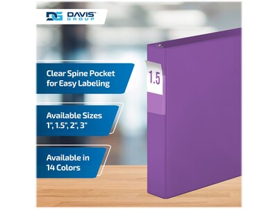 Davis Group Premium Economy 1 1/2" 3-Ring Non-View Binders, D-Ring, Purple, 6/Pack (2302-69-06)