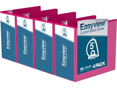 Davis Group Easyview Premium 5 3-Ring View Binders, D-Ring, Pink, 4/Pack (8407-43-04)