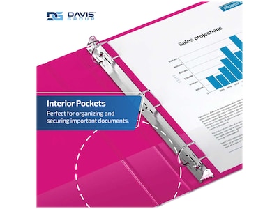 Davis Group Easyview Premium 5" 3-Ring View Binders, D-Ring, Pink, 4/Pack (8407-43-04)