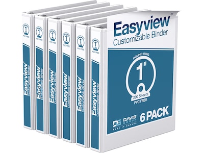 Davis Group Easyview Premium 1 3-Ring View Binders, White, 6/Pack (8411-00-06)