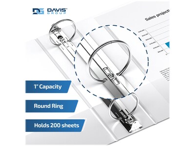 Davis Group Easyview Premium 1" 3-Ring View Binders, White, 6/Pack (8411-00-06)