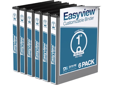 Davis Group Easyview Premium 1 3-Ring View Binders, Black, 6/Pack (8411-01-06)