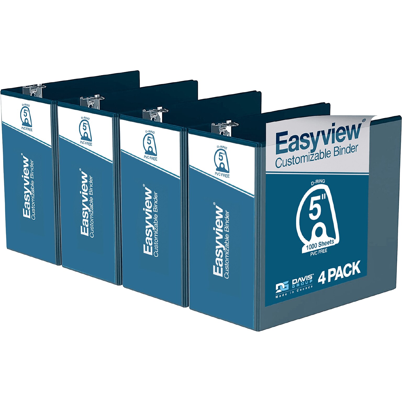 Davis Group Easyview Premium 5 3-Ring View Binders, D-Ring, Navy Blue, 4/Pack (8407-72-04)