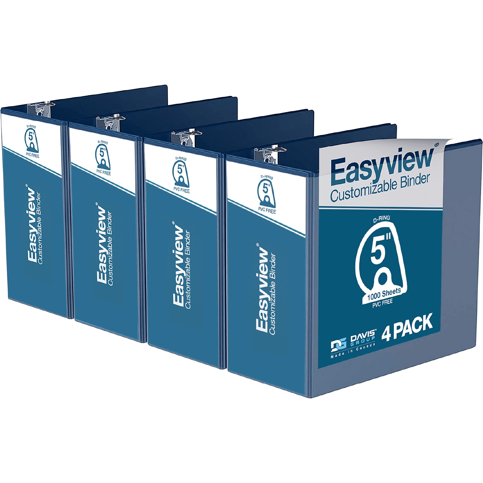Davis Group Easyview Premium 5 3-Ring View Binders, D-Ring, Royal Blue, 4/Pack (8407-92-04)
