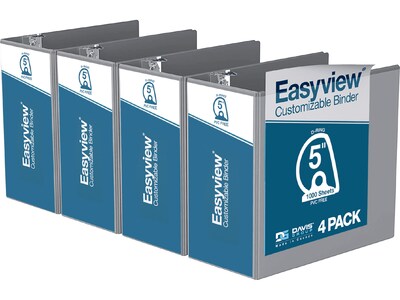 Davis Group Easyview Premium 5 3-Ring View Binders, D-Ring, Gray, 4/Pack (8407-07-04)