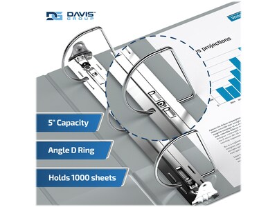 Davis Group Easyview Premium 5" 3-Ring View Binders, D-Ring, Gray, 4/Pack (8407-07-04)