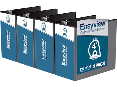 Davis Group Easyview Premium 4 3-Ring View Binders, D-Ring, Black, 4/Pack (8406-01-04)