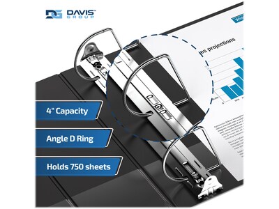 Davis Group Easyview Premium 4" 3-Ring View Binders, D-Ring, Black, 4/Pack (8406-01-04)