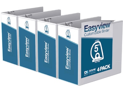 Davis Group Easyview Premium 5 3-Ring View Binders, D-Ring, White, 4/Pack (8407-00-04)