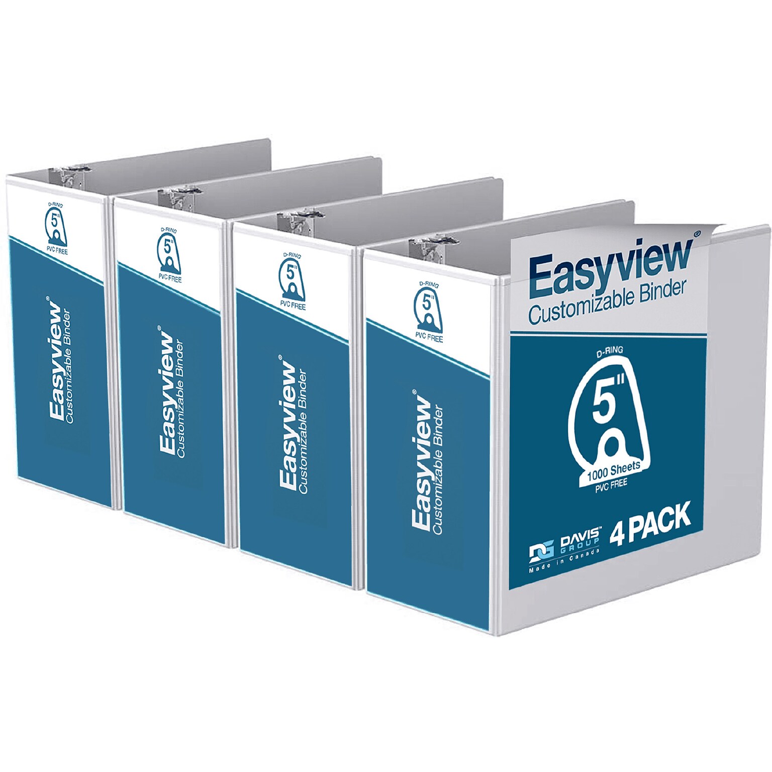 Davis Group Easyview Premium 5 3-Ring View Binders, D-Ring, White, 4/Pack (8407-00-04)