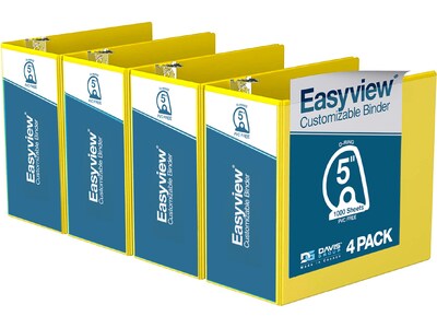 Davis Group Easyview Premium 5 3-Ring View Binders, D-Ring, Yellow, 4/Pack (8407-05-04)