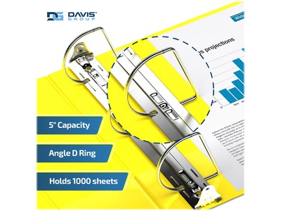 Davis Group Easyview Premium 5" 3-Ring View Binders, D-Ring, Yellow, 4/Pack (8407-05-04)