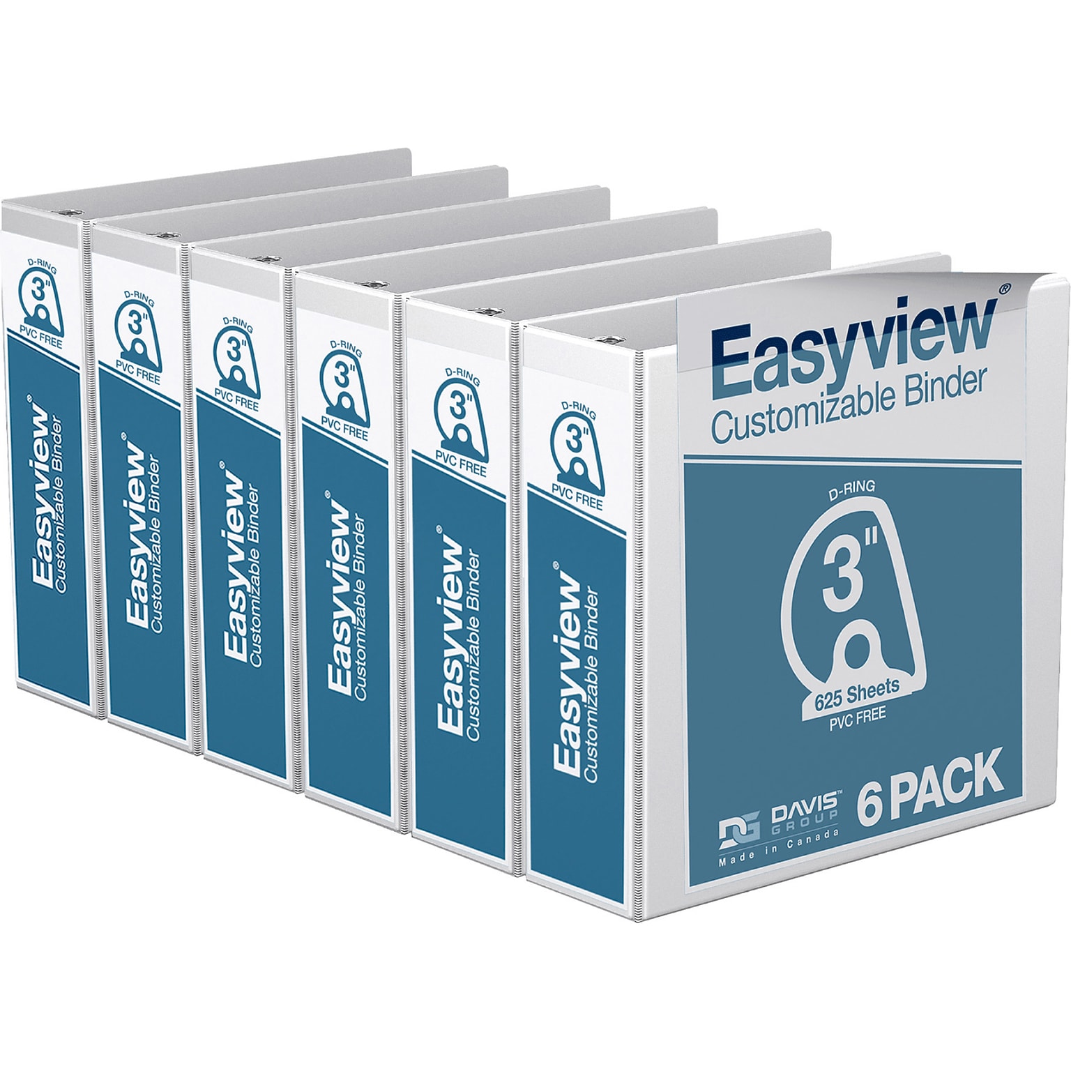 Davis Group Easyview Premium 3 3-Ring View Binders, D-Ring, White, 6/Pack (8405-00-06)