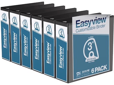Davis Group Easyview Premium 3 3-Ring View Binders, D-Ring, Black, 6/Pack (8405-01-06)