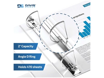 Davis Group Easyview Premium 2" 3-Ring View Binders, D-Ring, White, 6/Pack (8403-00-06)