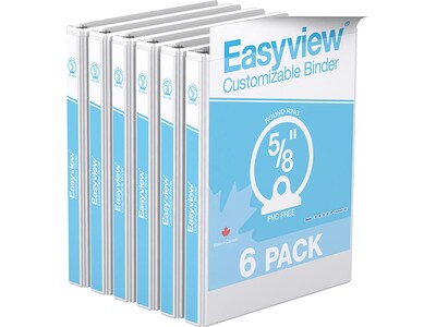 Davis Group Easyview Premium 5/8 3-Ring View Binders, White, 6/Pack (8400-00-06)