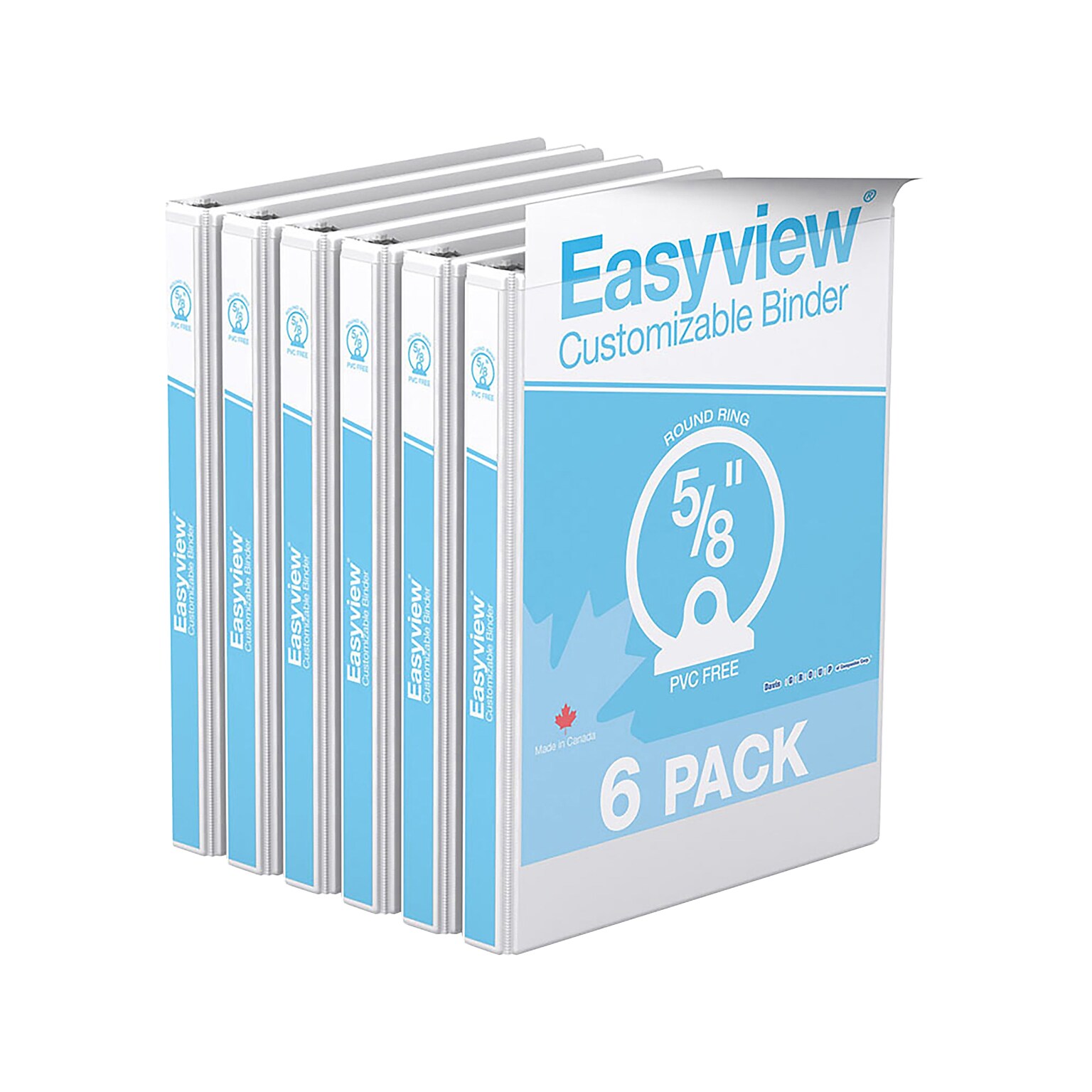 Davis Group Easyview Premium 5/8 3-Ring View Binders, White, 6/Pack (8400-00-06)