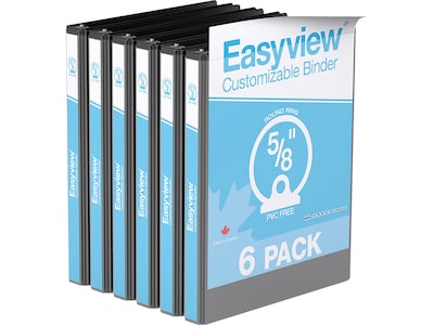 Davis Group Easyview Premium 5/8 3-Ring View Binders, Black, 6/Pack (8400-01-06)
