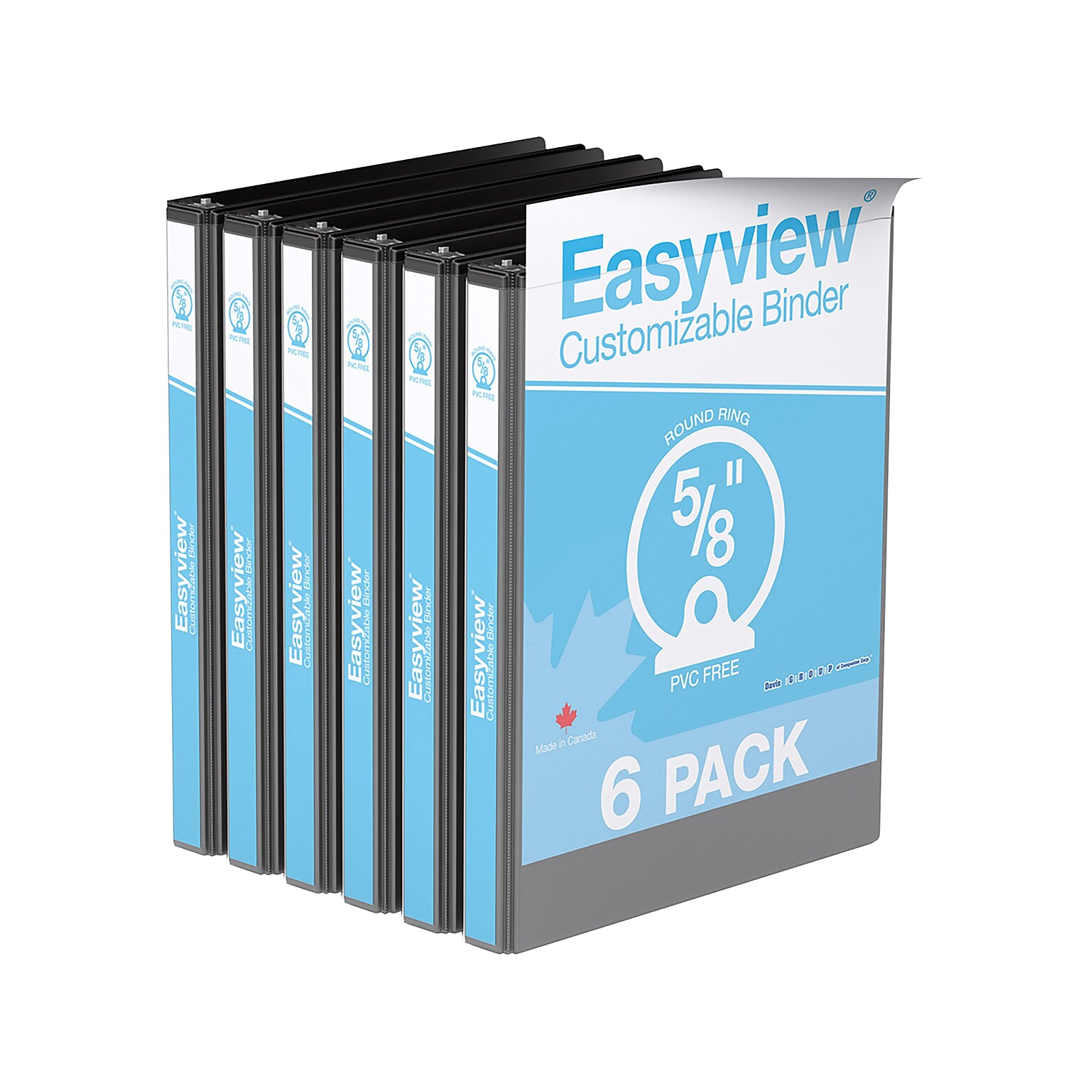 Davis Group Easyview Premium 5/8 3-Ring View Binders, Black, 6/Pack (8400-01-06)