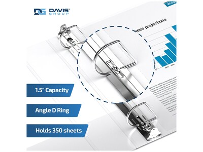 Davis Group Easyview Premium 1 1/2" 3-Ring View Binders, D-Ring, White, 6/Pack (8402-00-06)
