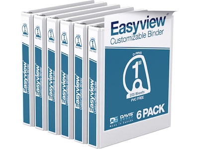 Davis Group Easyview Premium 1 3-Ring View Binders, D-Ring, White, 6/Pack (8401-00-06)