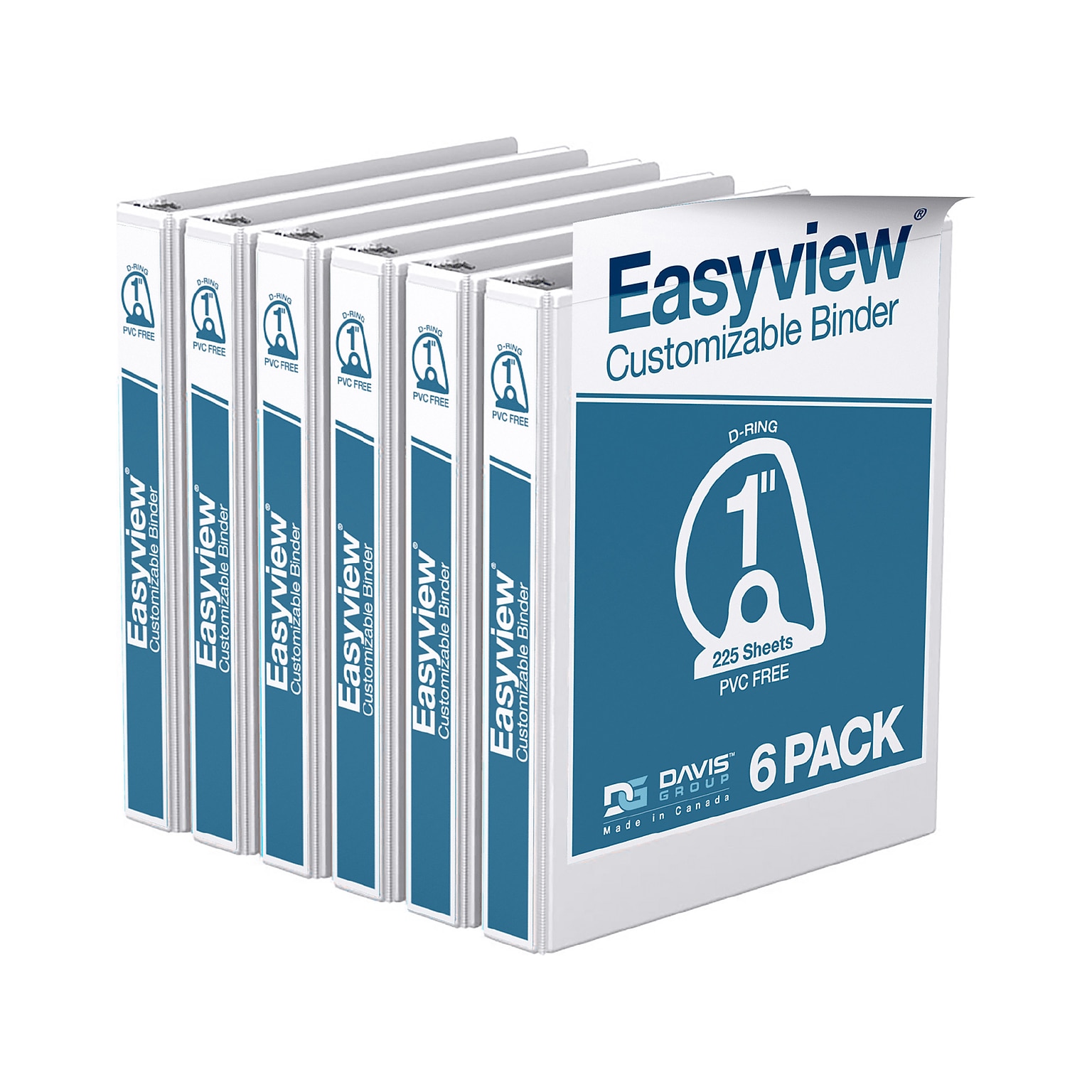 Davis Group Easyview Premium 1 3-Ring View Binders, D-Ring, White, 6/Pack (8401-00-06)