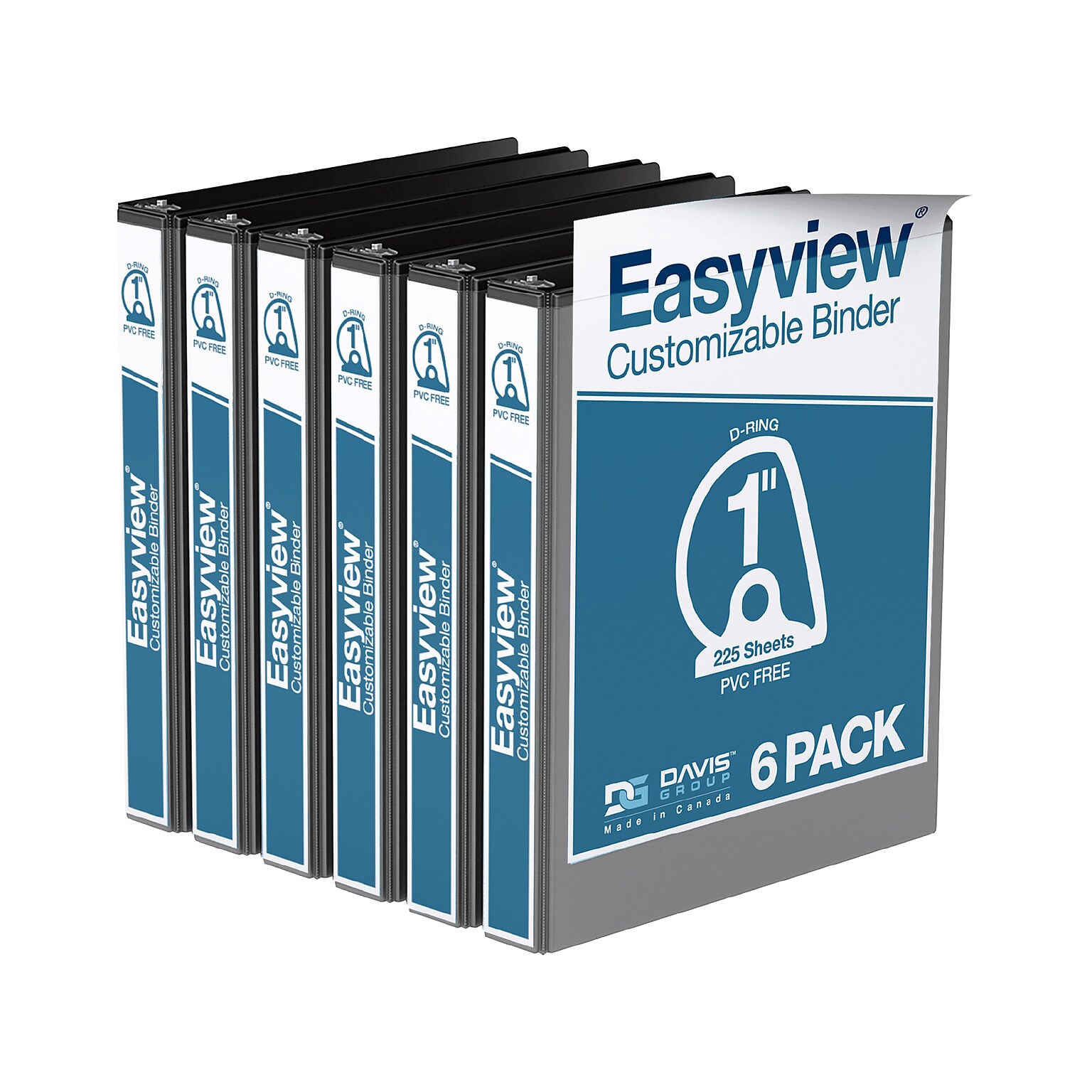 Davis Group Easyview Premium 1 3-Ring View Binders, D-Ring, Black, 6/Pack (8401-01-06)