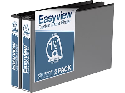 Davis Group Easyview Premium 1 1/2 3-Ring View Binders, D-Ring, Black, 2/Pack (8602-01-02)
