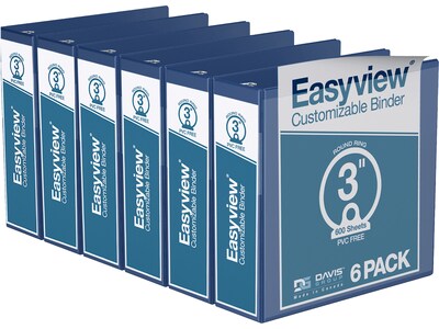 Davis Group Easyview Premium 3 3-Ring View Binders, Royal Blue, 6/Pack (8414-92-06)