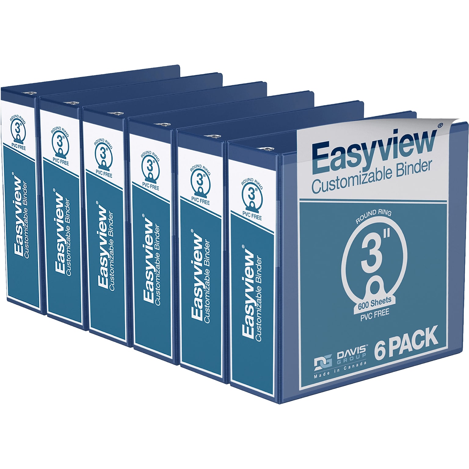 Davis Group Easyview Premium 3 3-Ring View Binders, Royal Blue, 6/Pack (8414-92-06)
