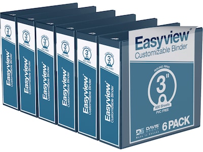 Davis Group Easyview Premium 3 3-Ring View Binders, Navy Blue, 6/Pack (8414-72-06)