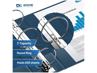 Davis Group Easyview Premium 3" 3-Ring View Binders, Navy Blue, 6/Pack (8414-72-06)
