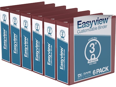 Davis Group Easyview Premium 3 3-Ring View Binders, Burgundy, 6/Pack (8414-08-06)