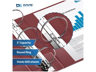Davis Group Easyview Premium 3" 3-Ring View Binders, Burgundy, 6/Pack (8414-08-06)