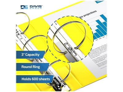 Davis Group Easyview Premium 3" 3-Ring View Binders, Yellow, 6/Pack (8414-05-06)