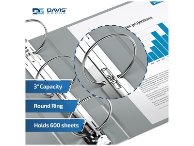 Davis Group Easyview Premium 3" 3-Ring View Binders, Gray, 6/Pack (8414-07-06)