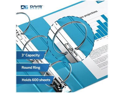 Davis Group Easyview Premium 3" 3-Ring View Binders, Turquoise Blue, 6/Pack (8414-52-06)