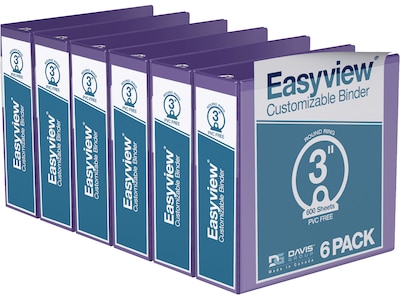 Davis Group Easyview Premium 3 3-Ring View Binders, Purple, 6/Pack (8414-69-06)