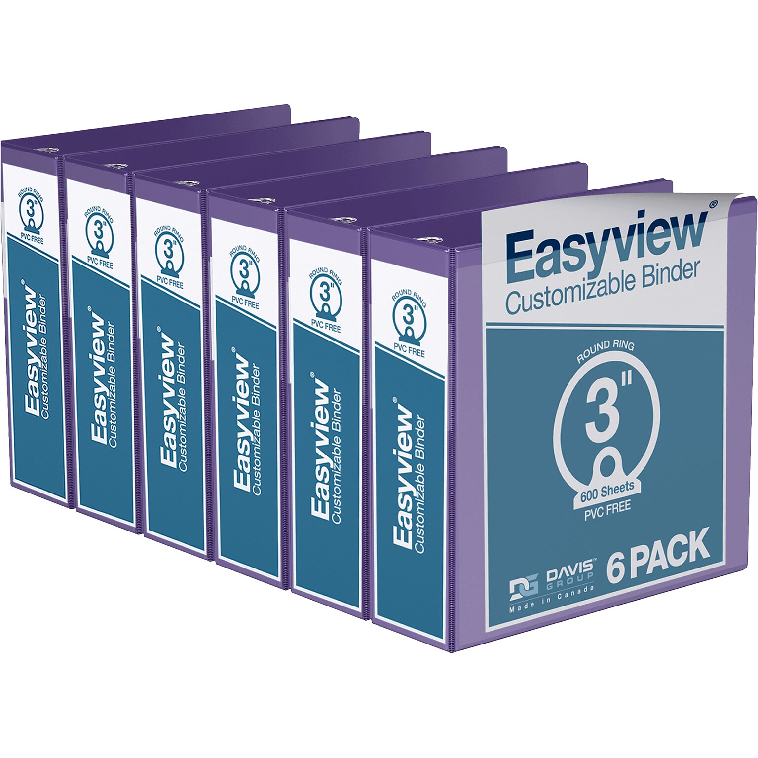 Davis Group Easyview Premium 3 3-Ring View Binders, Purple, 6/Pack (8414-69-06)