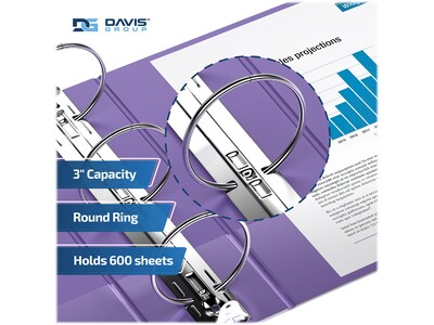 Davis Group Easyview Premium 3" 3-Ring View Binders, Purple, 6/Pack (8414-69-06)