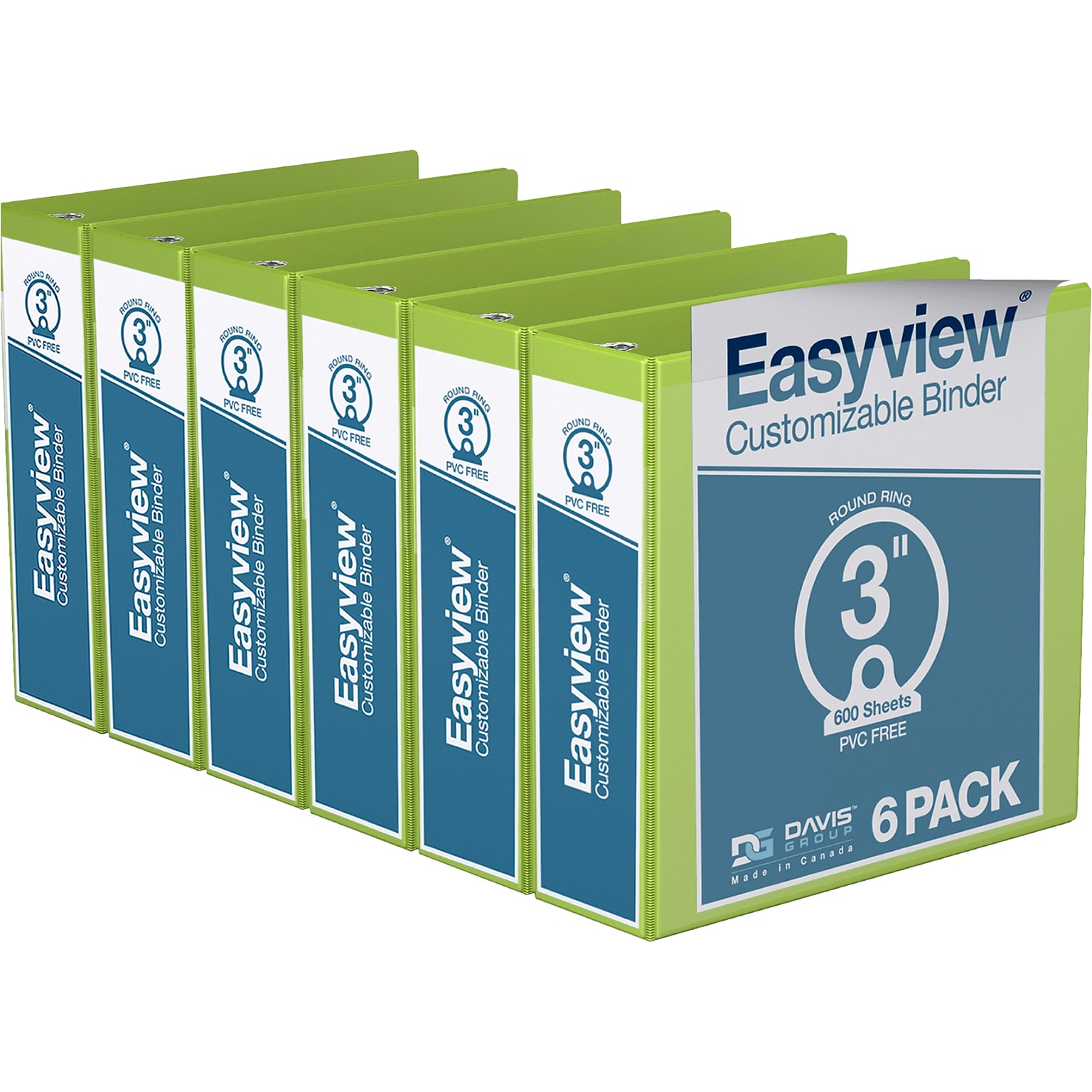Davis Group Easyview Premium 3 3-Ring View Binders, Lime Green, 6/Pack (8414-24-06)