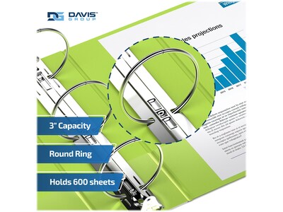 Davis Group Easyview Premium 3" 3-Ring View Binders, Lime Green, 6/Pack (8414-24-06)