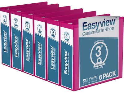 Davis Group Easyview Premium 3 3-Ring View Binders, Pink, 6/Pack (8414-43-06)