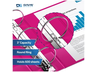 Davis Group Easyview Premium 3" 3-Ring View Binders, Pink, 6/Pack (8414-43-06)