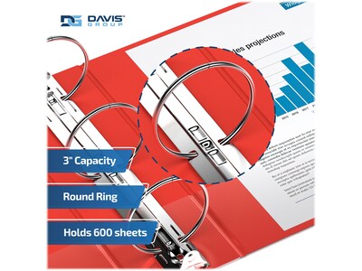 Davis Group Easyview Premium 3" 3-Ring View Binders, Red, 6/Pack (8414-03-06)