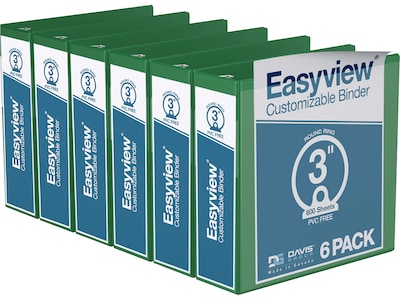 Davis Group Easyview Premium 3 3-Ring View Binders, Green, 6/Pack (8414-04-06)