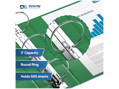 Davis Group Easyview Premium 3" 3-Ring View Binders, Green, 6/Pack (8414-04-06)